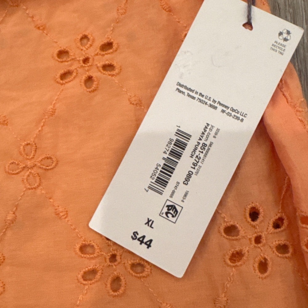 Liz Claiborne Women XL Orange Eyelet Bell Sleeve Top Blouse NWT - Picture 3 of 5